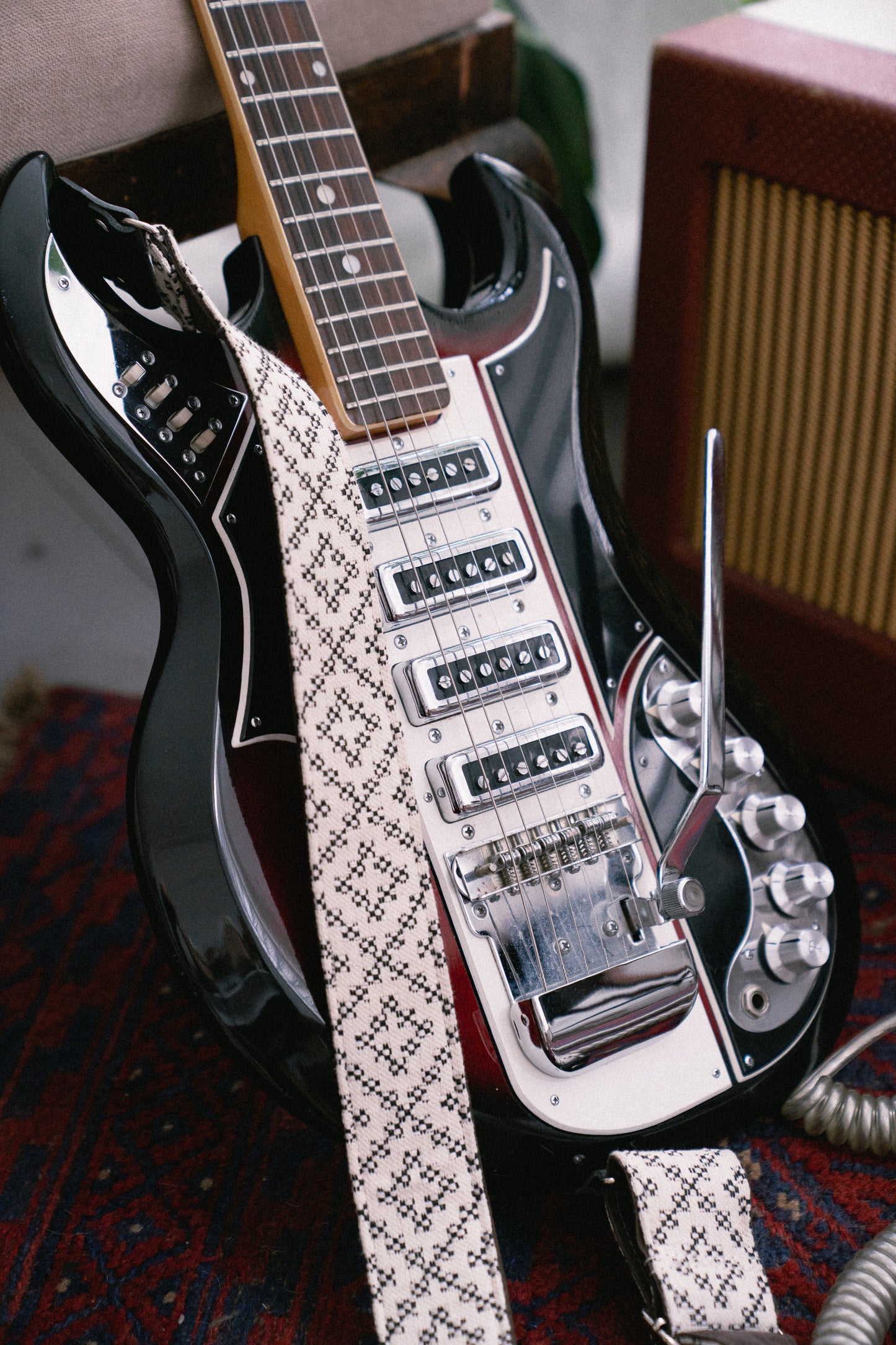 Monochrome Nubuck Leather Guitar Strap