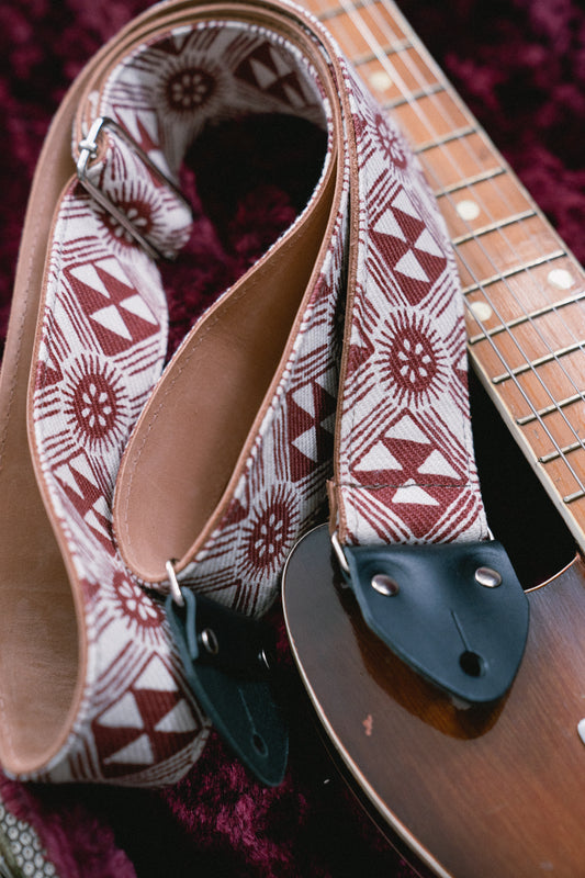 Aztec Thistle Nubuck Leather Guitar Strap