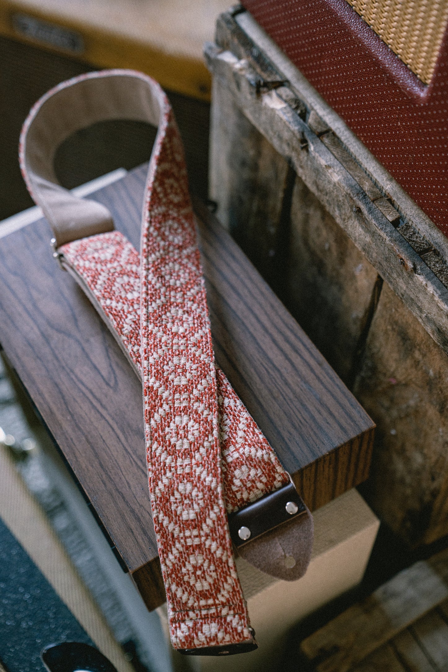 Tomato Nubuck Leather Guitar Strap