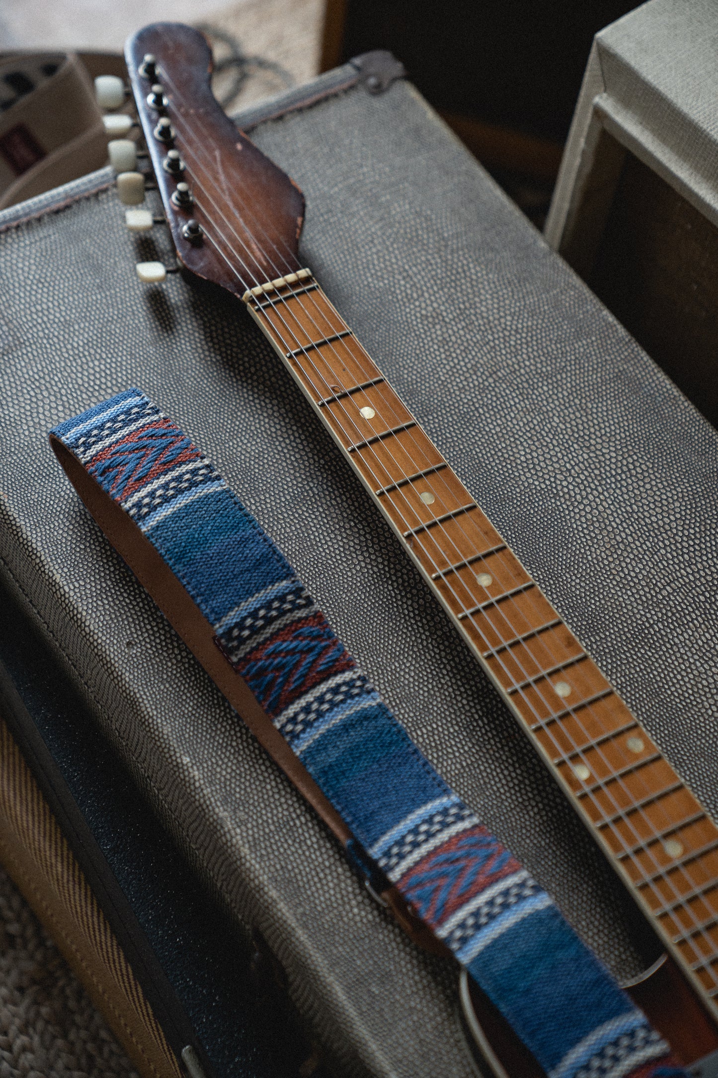 Ink Nubuck Leather Guitar Strap