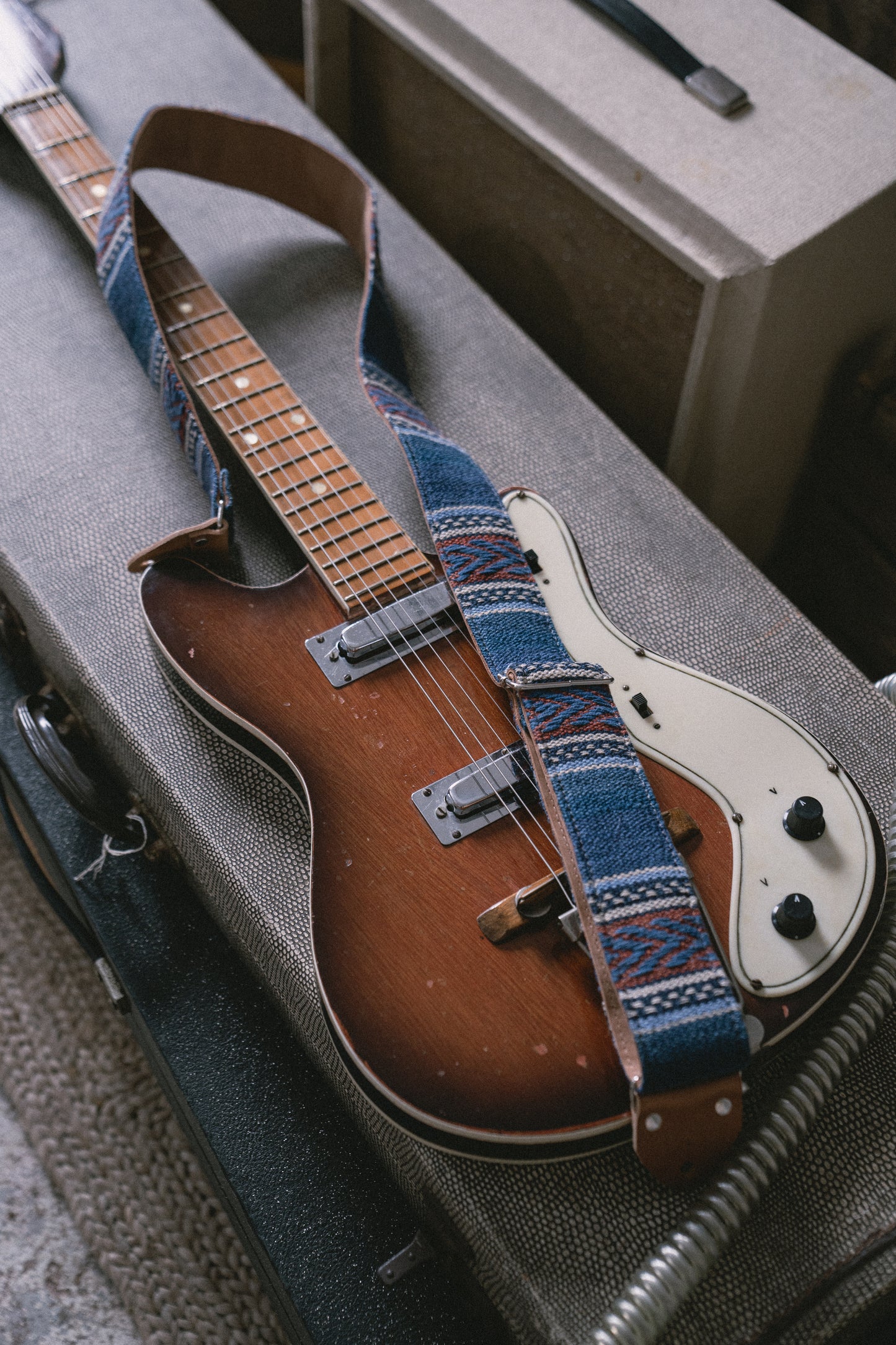 Ink Nubuck Leather Guitar Strap