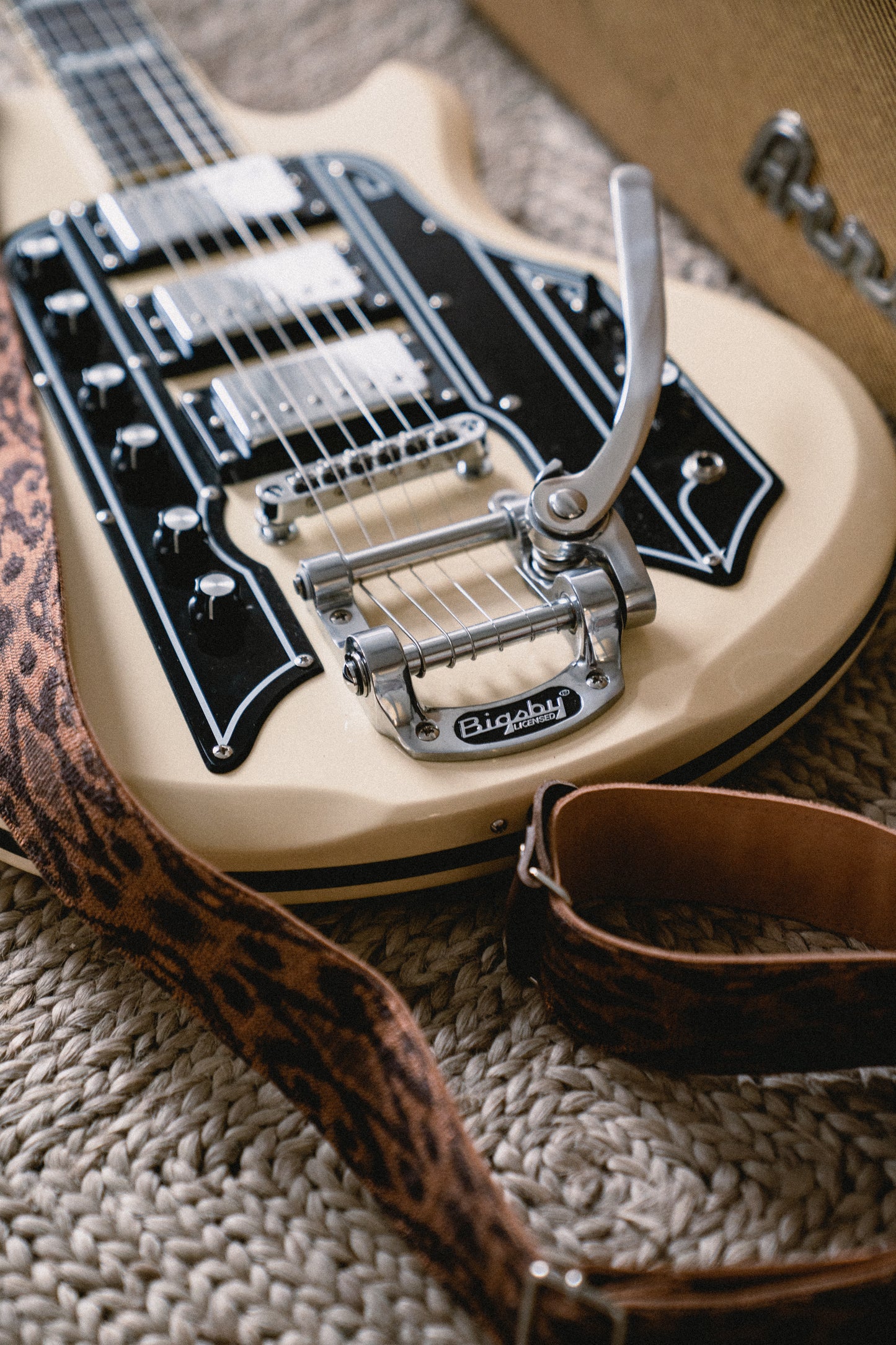 Ikat Nubuck Leather Guitar Strap