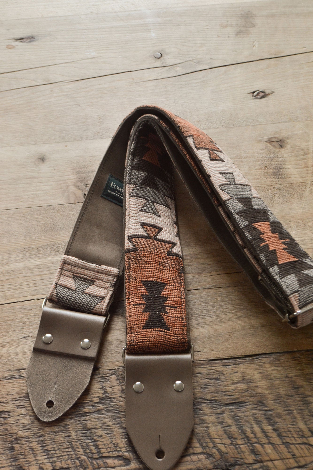 orange aztec guitar strap, by Etwood Studios