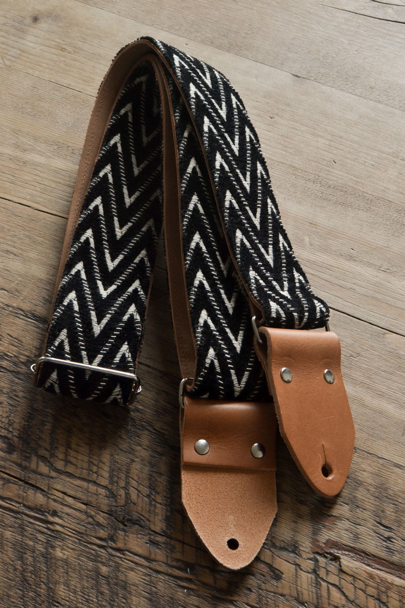 black guitar strap, woven