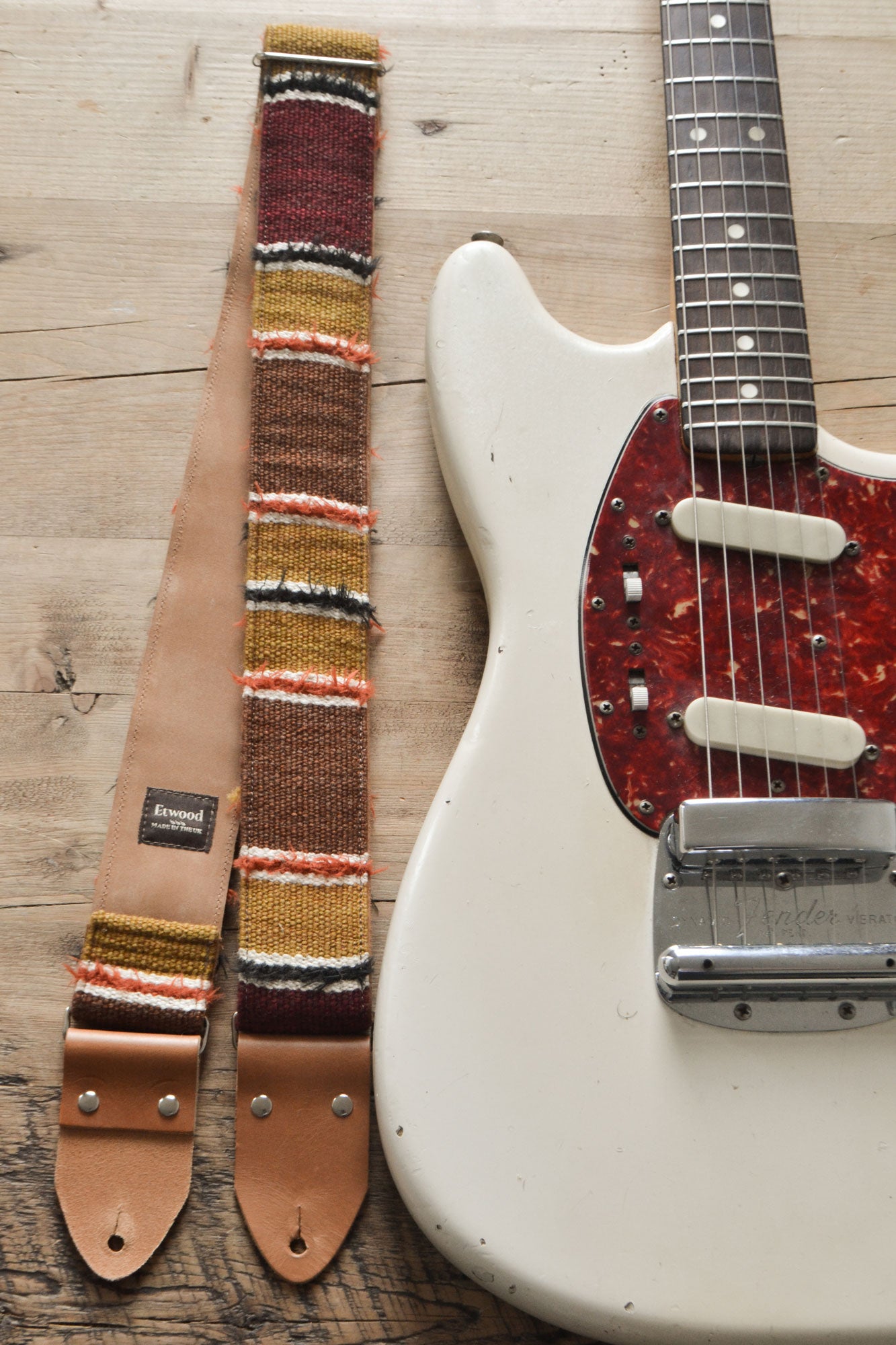 vintage brown guitar strap by Etwood Studios