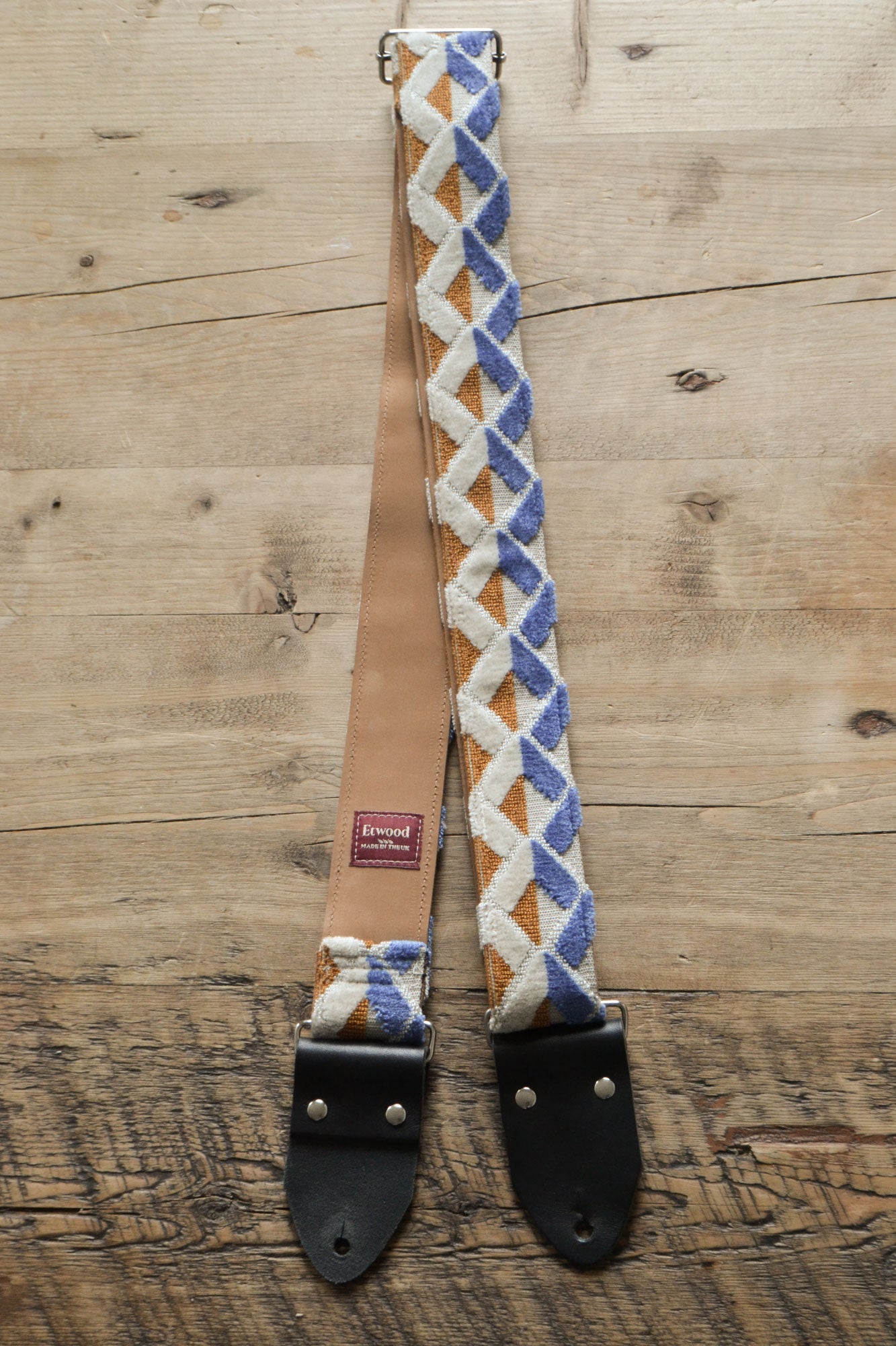 blue guitar strap, vintage design by Etwood Studios