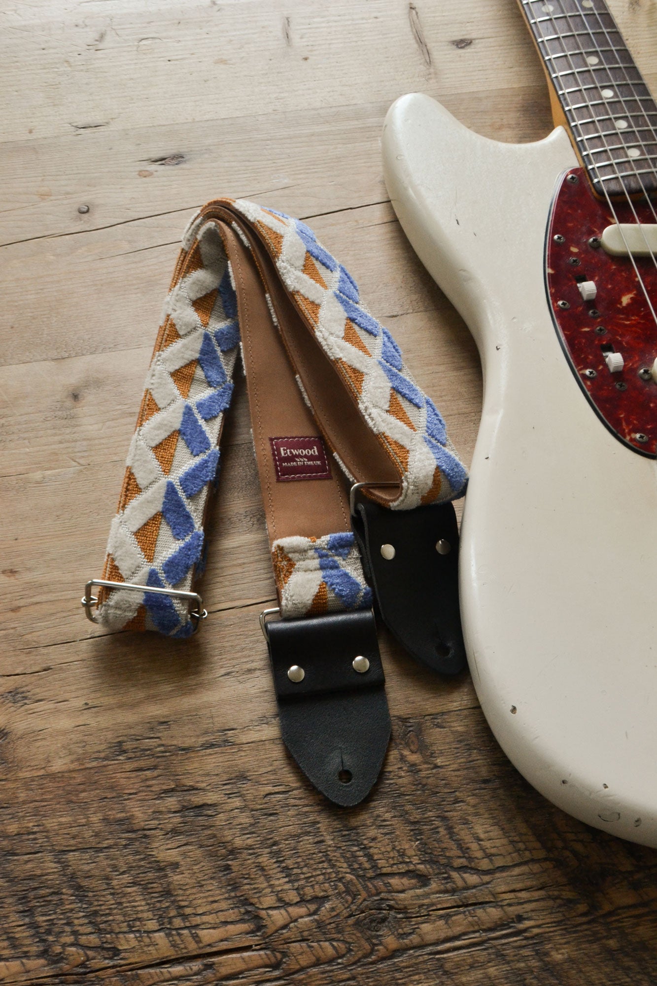 psychedelic blue guitar strap by Etwood Studios