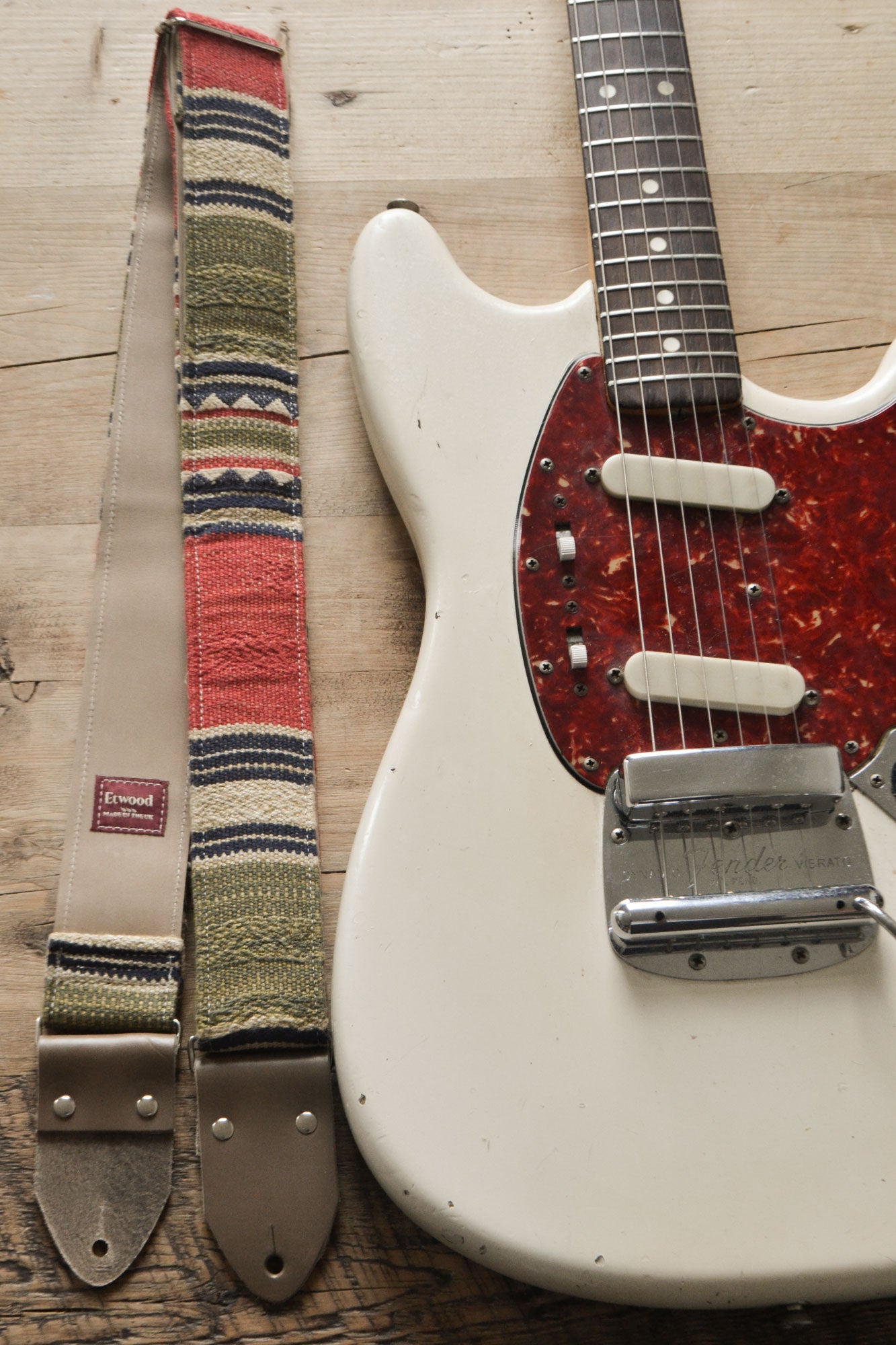 red guitar strap with stripes Etwood Studios